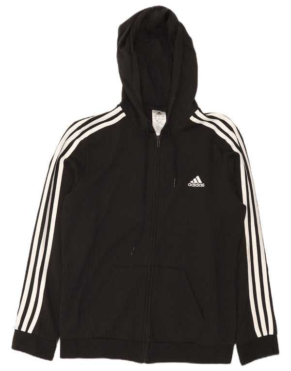 Adidas Womens Zip Hoodie Sweater UK 16/18 Large Black Cotton