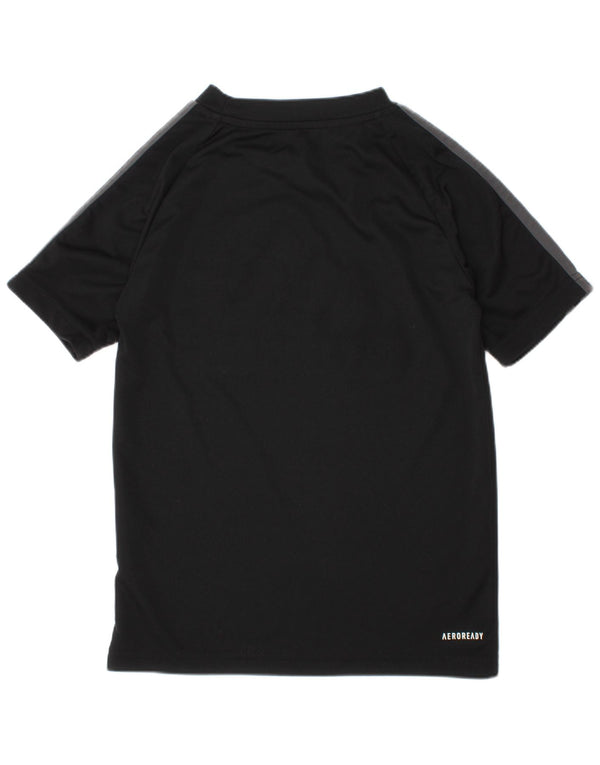 Adidas Boys Aeroready Graphic T-Shirt Top 7-8 Years Black Polyester