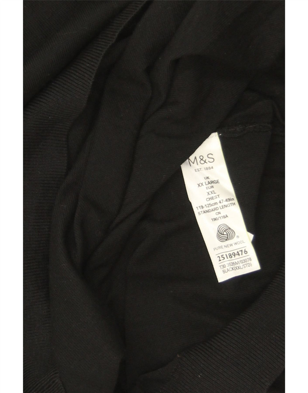 Marks & Spencer Mens V-Neck Jumper Sweater 2XL Black Merino Wool