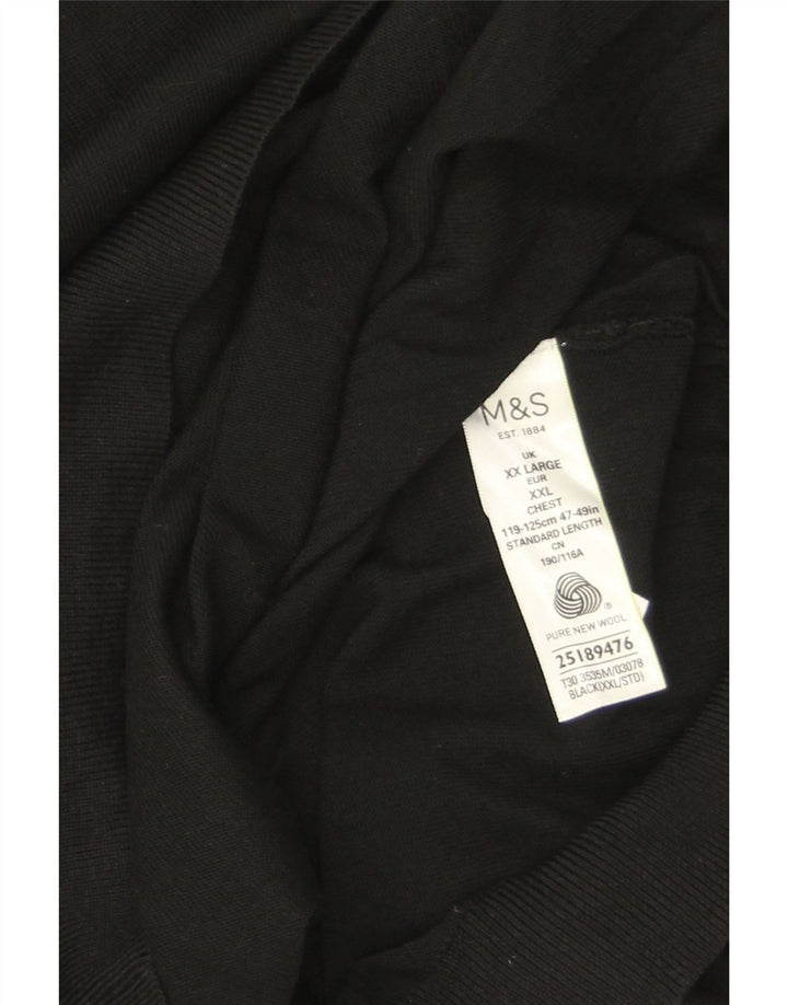 Marks & Spencer Mens V-Neck Jumper Sweater 2XL Black Merino Wool