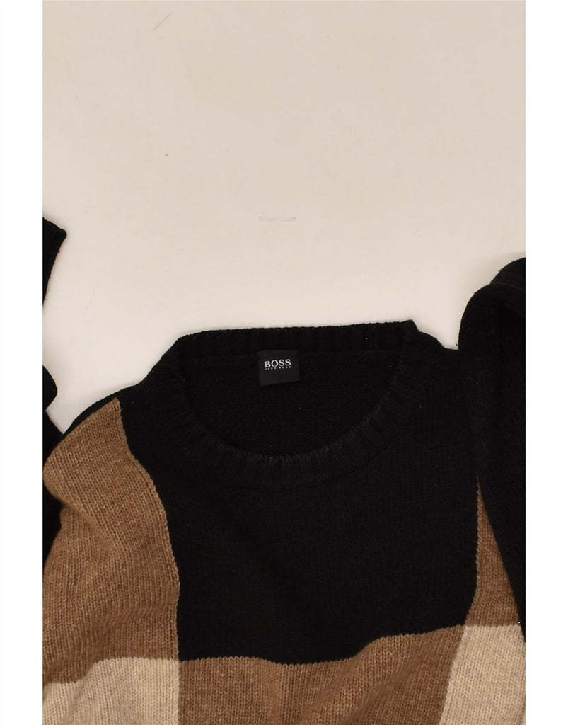 HUGO BOSS Mens Crew Neck Jumper Sweater XL Black Colourblock Wool | Vintage Hugo Boss | Thrift | Second-Hand Hugo Boss | Used Clothing | Messina Hembry 