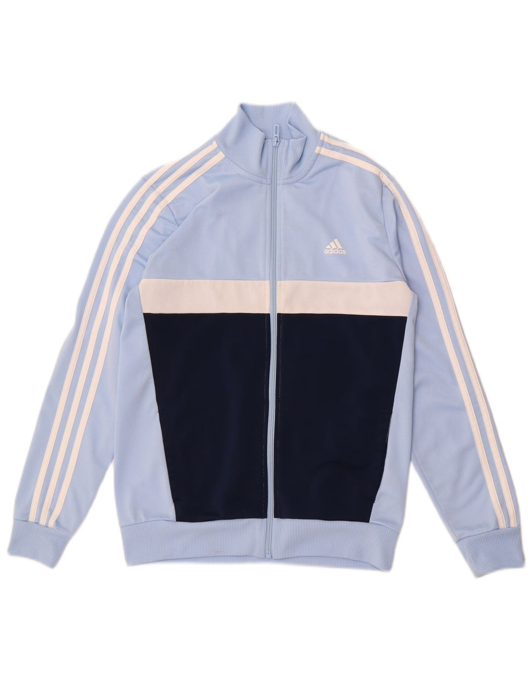 Adidas Boys Tracksuit Top Jacket 13-14 Years Blue Colourblock Polyester