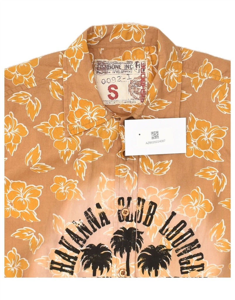 FISHBONE Mens Graphic Short Sleeve Shirt Small Brown Floral Hawaiian | Vintage Fishbone | Thrift | Second-Hand Fishbone | Used Clothing | Messina Hembry 
