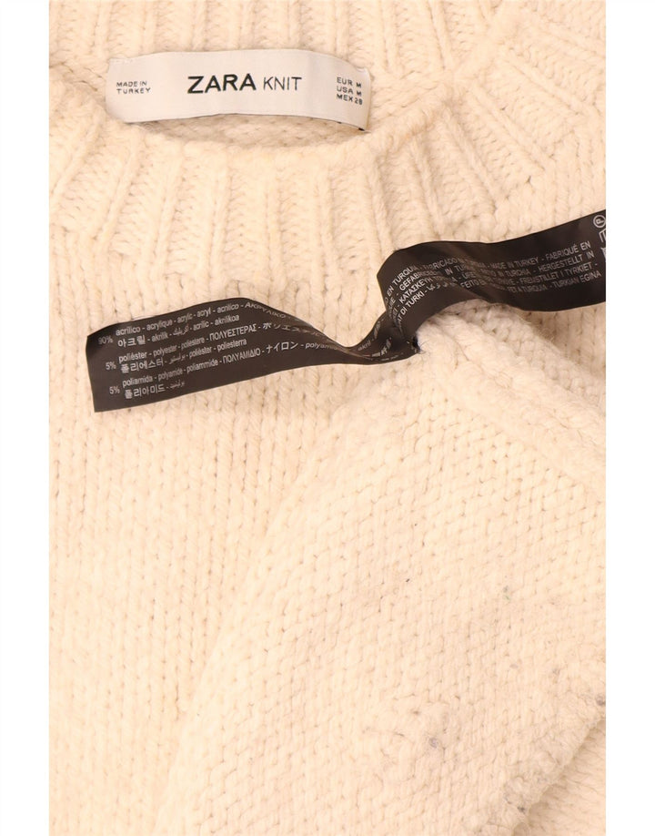 Zara Womens Oversized Crew Neck Jumper Sweater UK 14 Medium Beige Acrylic