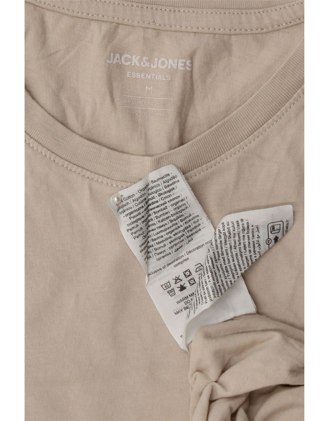 JACK & JONES Mens T-Shirt Top Medium Beige Cotton