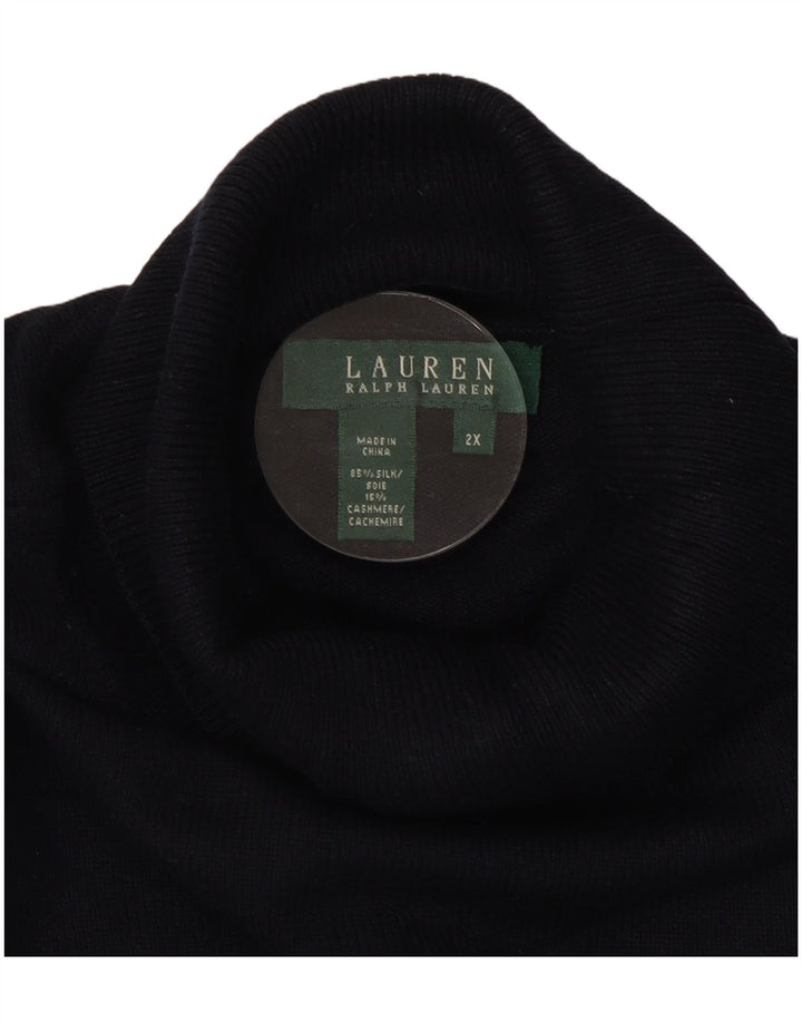 RALPH LAUREN Womens Roll Neck Jumper Sweater UK 20 2XL Navy Blue Silk