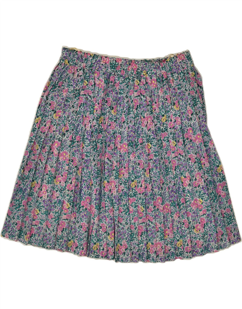 VINTAGE Womens Knife Pleated Skirt UK 16 Large W32 Blue Floral Polyester Vintage Vintage and Second-Hand Vintage from Messina Hembry 