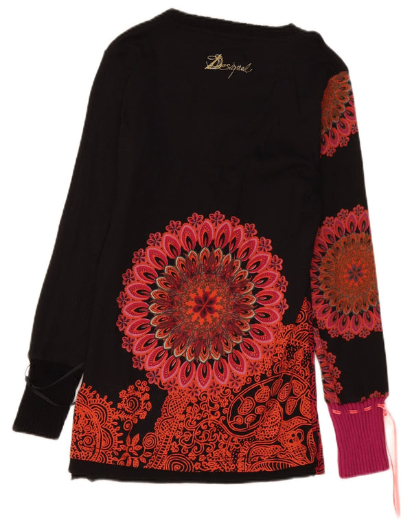 Desigual Womens Graphic Top Long Sleeve UK 14 Large Black Paisley Cotton