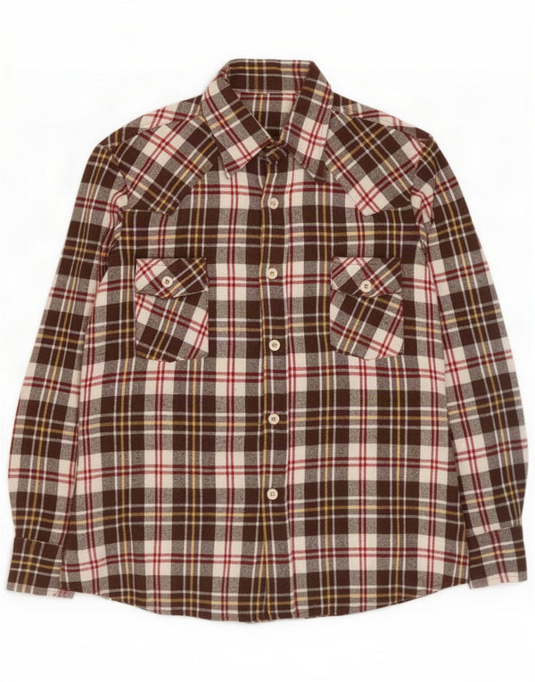 Vintage Mens Flannel Shirt Medium Brown Check Acrylic
