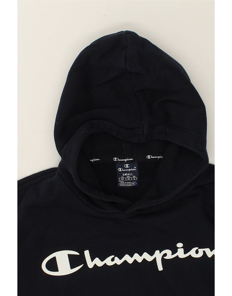 CHAMPION Womens Graphic Hoodie Jumper UK 10 Small Navy Blue Cotton | Vintage Champion | Thrift | Second-Hand Champion | Used Clothing | Messina Hembry 