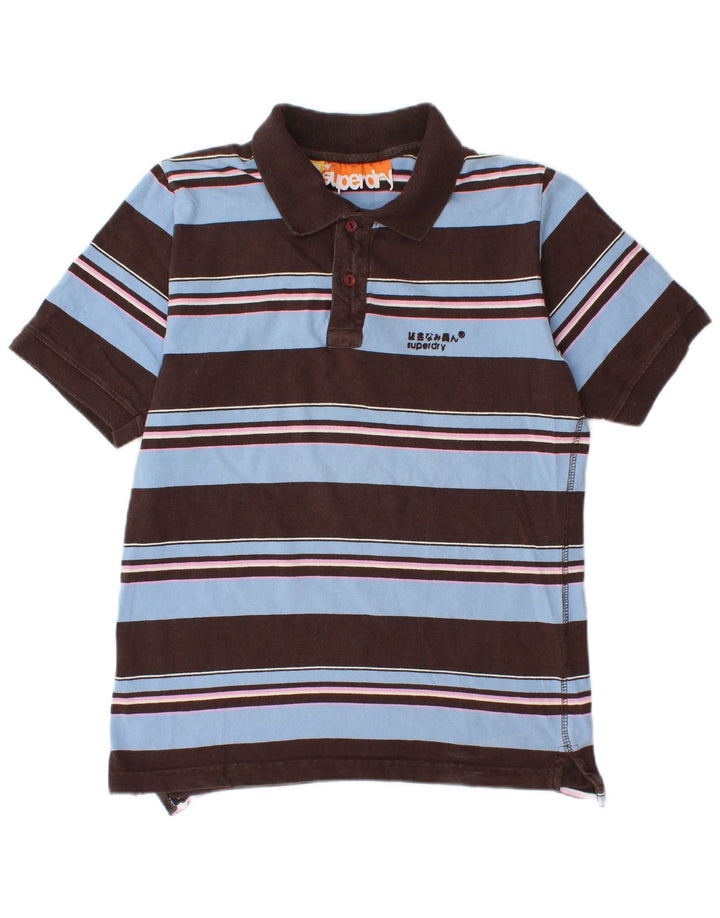 Superdry Mens Polo Shirt Small Brown Striped Cotton