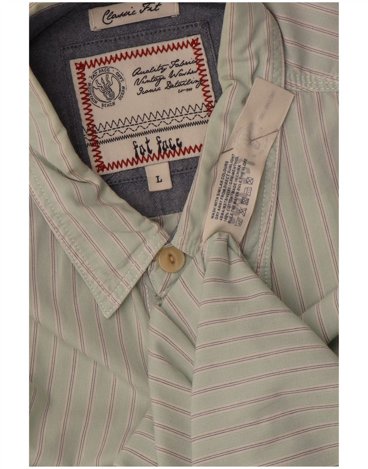Fat Face Mens Classic Fit Shirt Large Green Striped Cotton