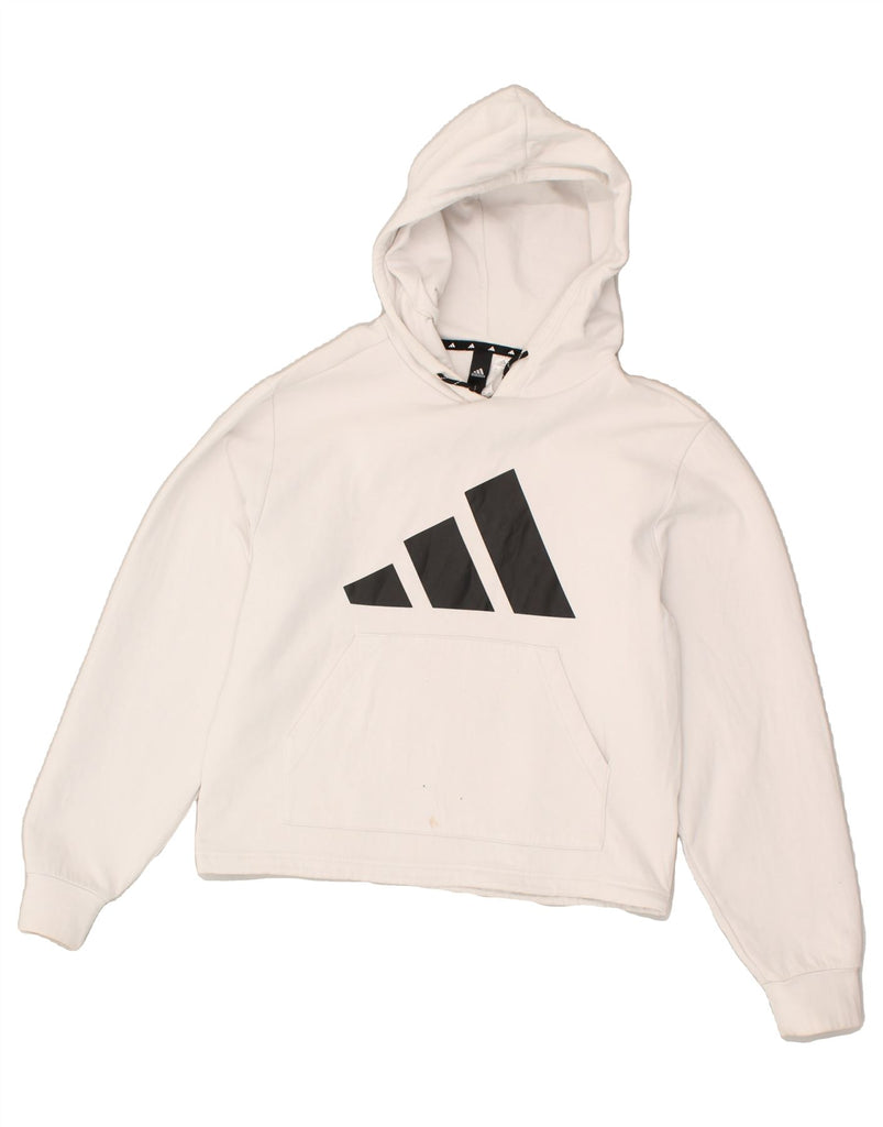 ADIDAS Womens Graphic Hoodie Jumper UK 12/14 Medium White Cotton | Vintage Adidas | Thrift | Second-Hand Adidas | Used Clothing | Messina Hembry 