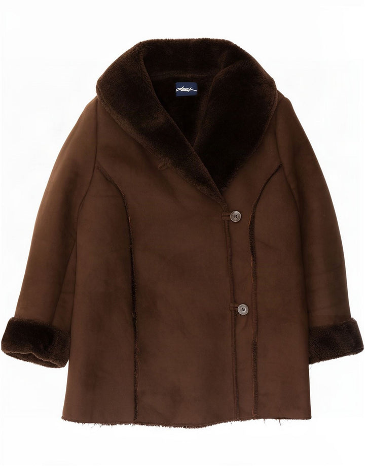 Dash Womens 2 Button Sherpa Jacket UK 14 Large Brown Polyester