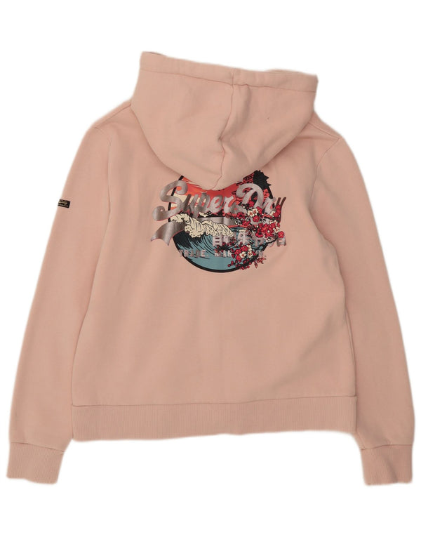 Superdry Womens Graphic Zip Hoodie Sweater UK 14 Large Pink Cotton