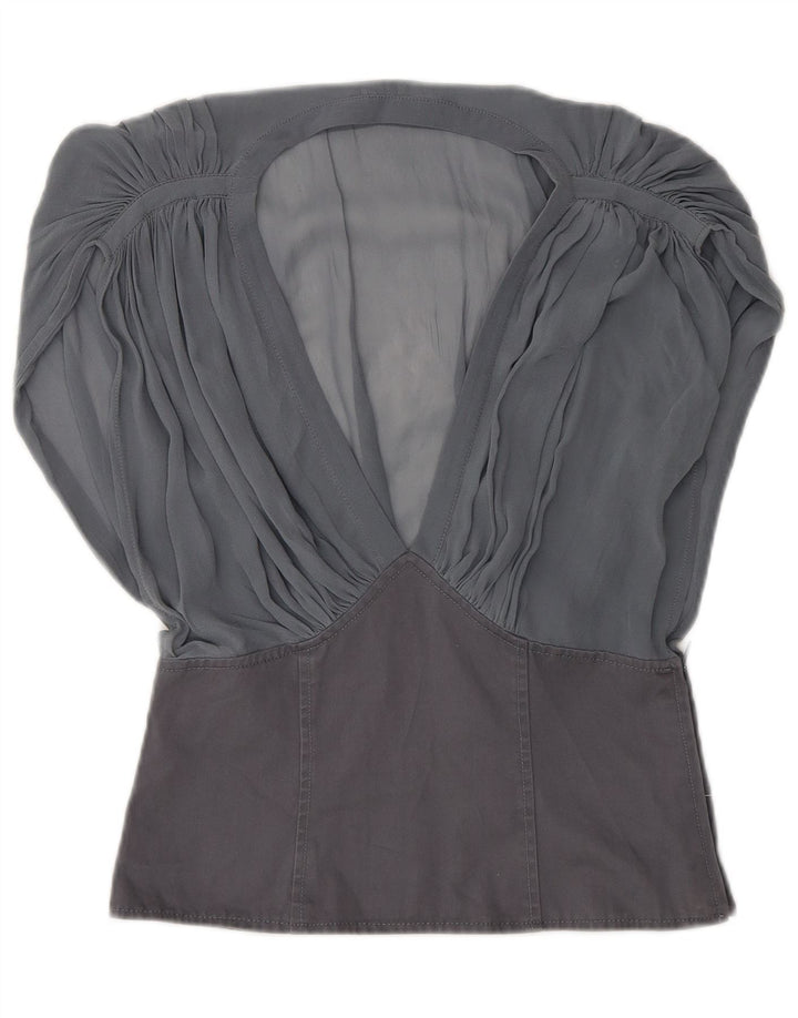 French Connection Womens Blouse Top UK 6 XS Grey Cotton