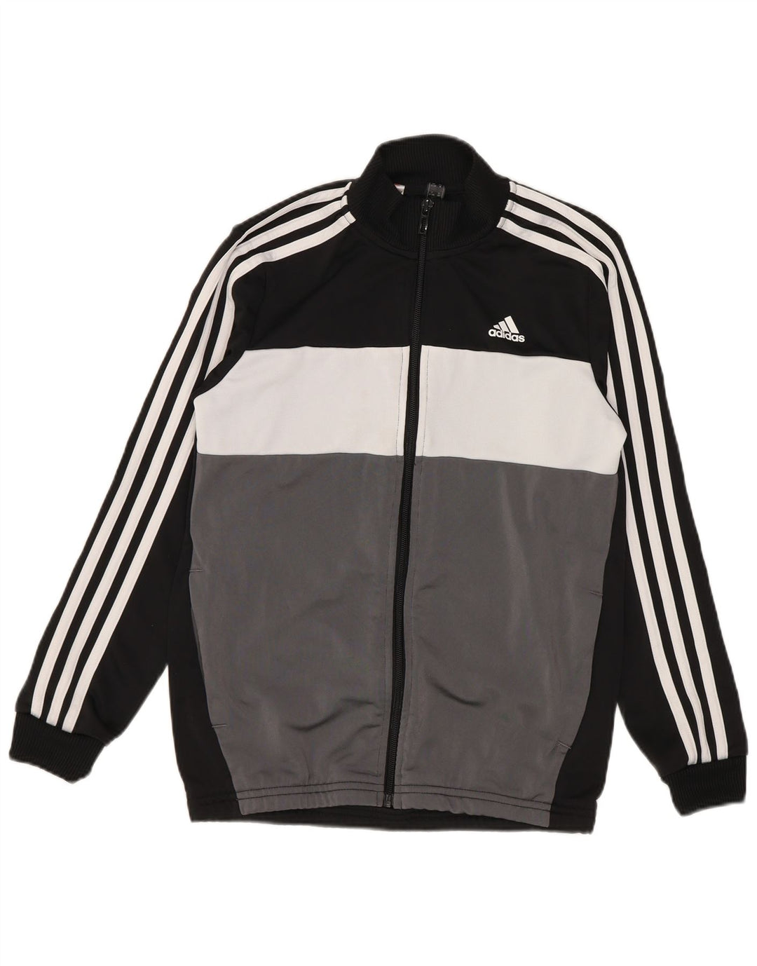 Adidas Boys Tracksuit Top Jacket 11-12 Years Grey Colourblock Polyester