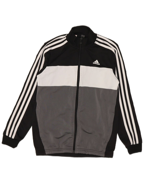 Adidas Boys Tracksuit Top Jacket 11-12 Years Grey Colourblock Polyester