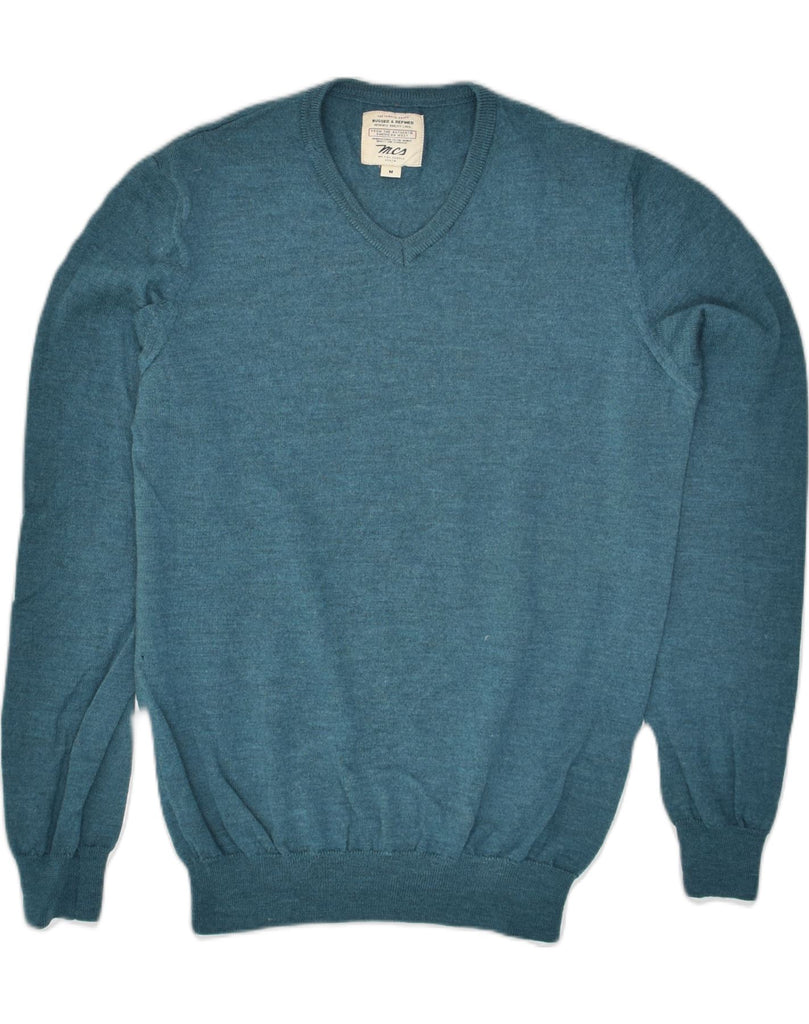 MARLBORO CLASSICS Mens V-Neck Jumper Sweater Medium Turquoise Wool | Vintage Marlboro Classics | Thrift | Second-Hand Marlboro Classics | Used Clothing | Messina Hembry 