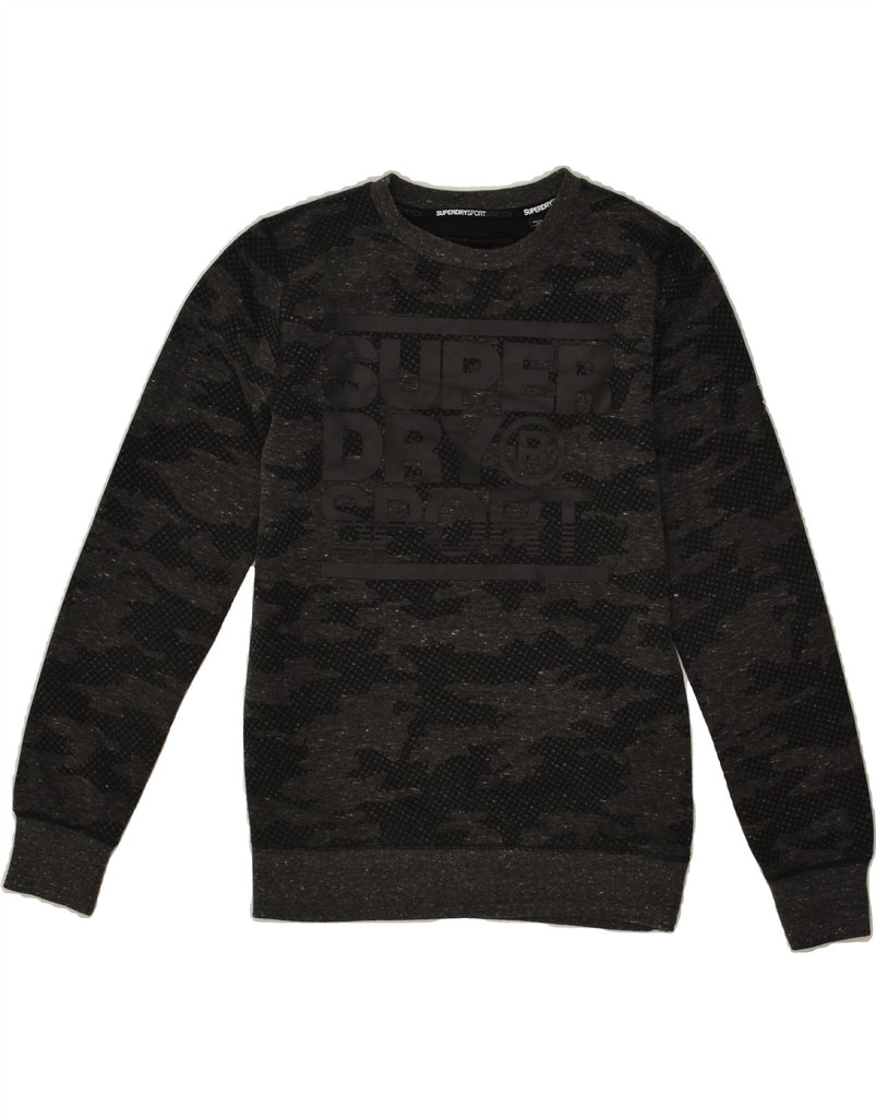 SUPERDRY Mens Graphic Sweatshirt Jumper Small Black Camouflage Polyester | Vintage Superdry | Thrift | Second-Hand Superdry | Used Clothing | Messina Hembry 