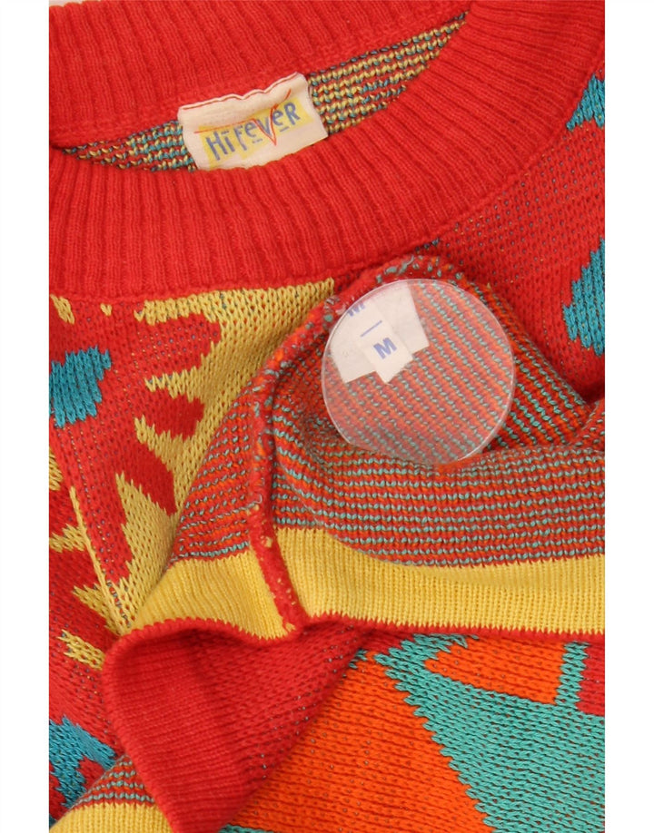 Vintage Womens Crew Neck Jumper Sweater UK 14 Medium Red Geometric