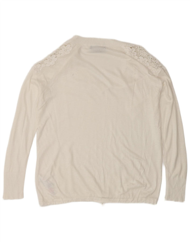 Marks & Spencer Womens V-Neck Jumper Sweater UK 14 Medium White Floral