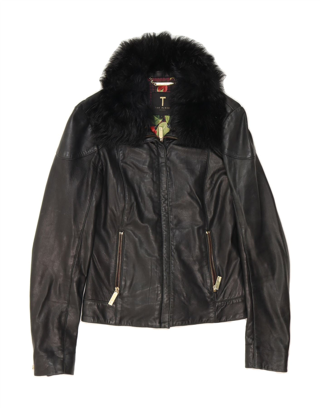 TED BAKER Womens Leather Jacket UK 8 Small Black Leather Vintage Ted Baker and Second-Hand Ted Baker from Messina Hembry 