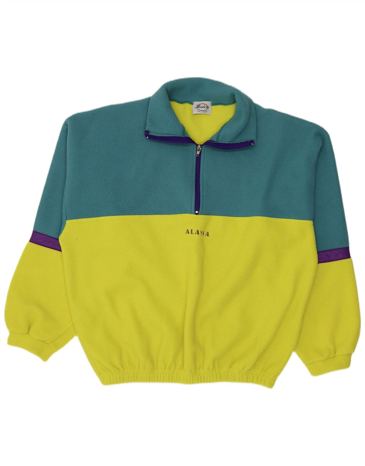 Alaska Mens Zip Neck Fleece Jumper XL Yellow Colourblock Polyester