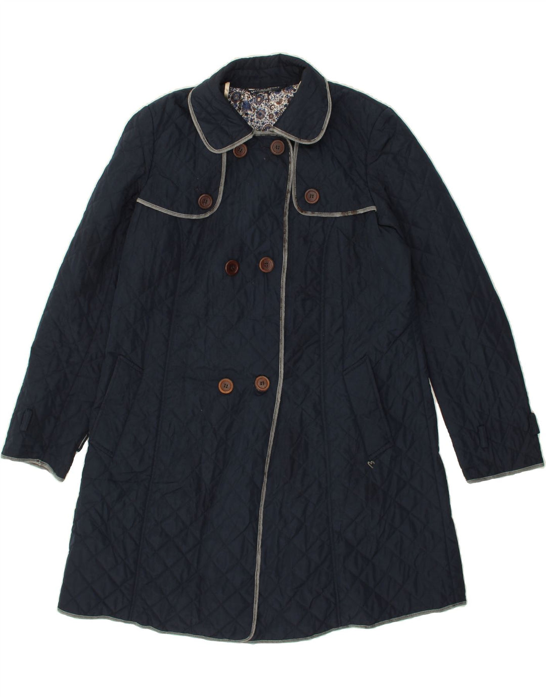 MARINA SPORT Womens Quilted Overcoat UK 16 Large Navy Blue Vintage Marina Sport and Second-Hand Marina Sport from Messina Hembry 