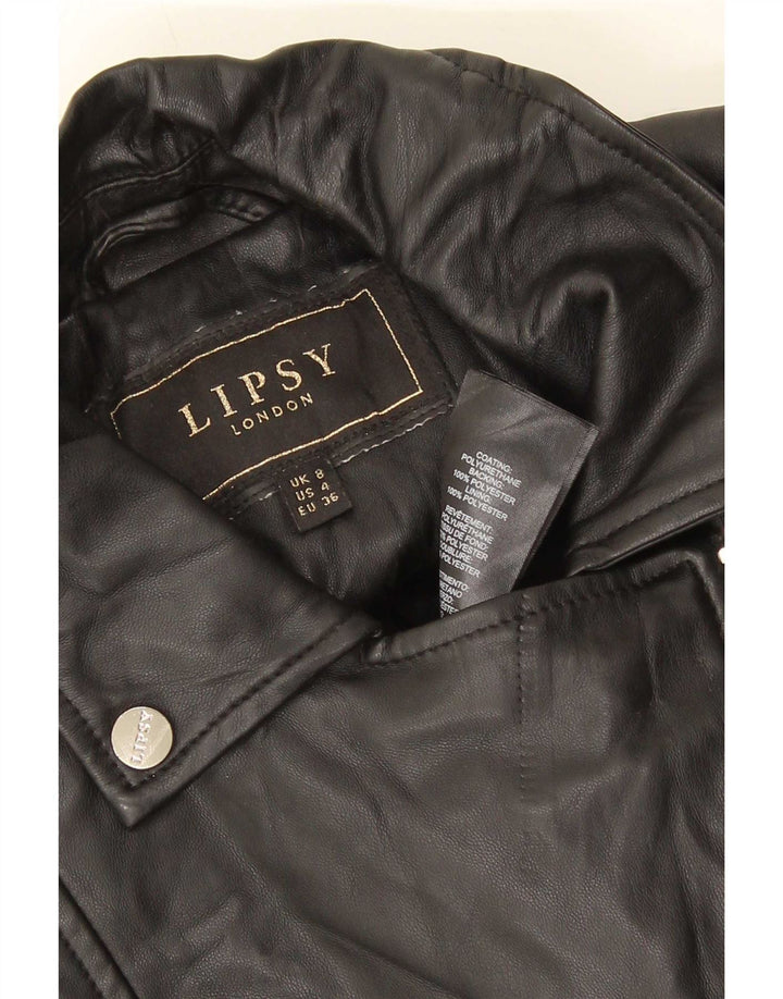 Lipsy Womens Faux Leather Biker Jacket UK 8 Small Black Polyester