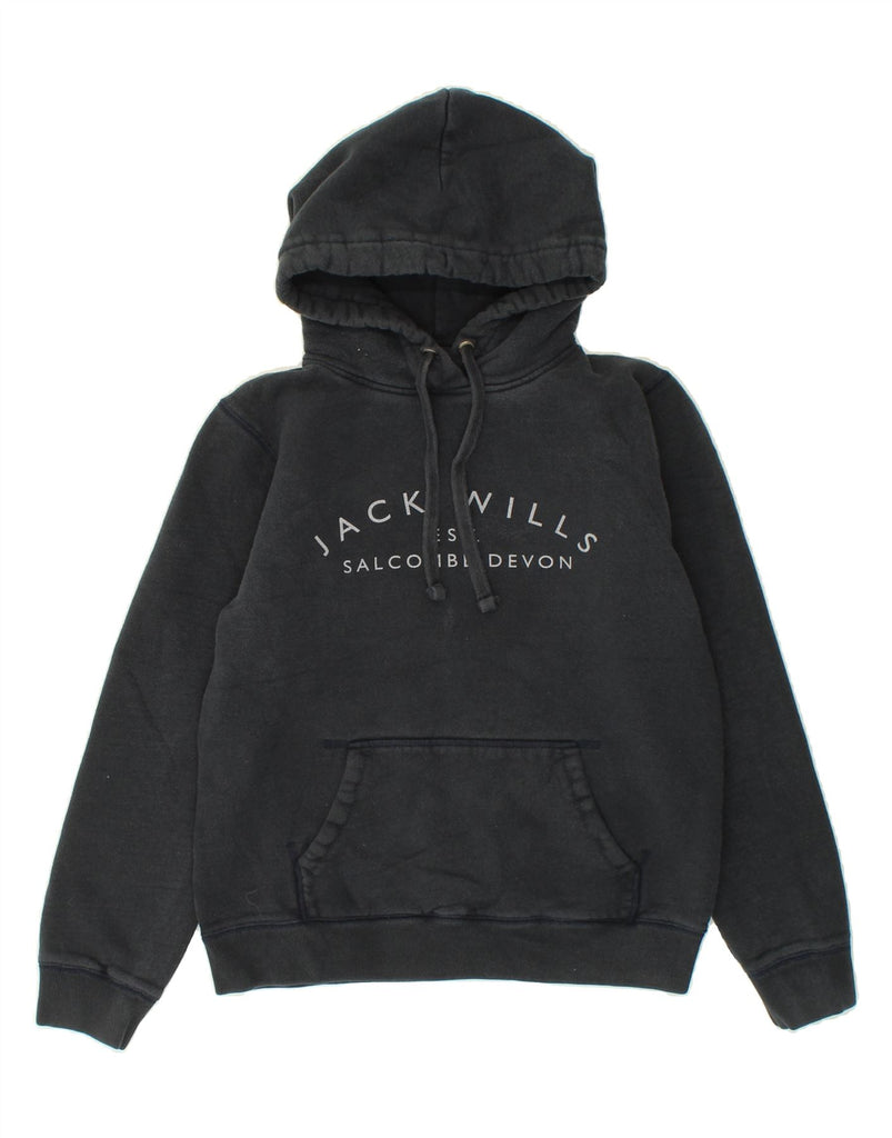 JACK WILLS Womens Graphic Hoodie Jumper UK 10 Small Black Cotton | Vintage Jack Wills | Thrift | Second-Hand Jack Wills | Used Clothing | Messina Hembry 