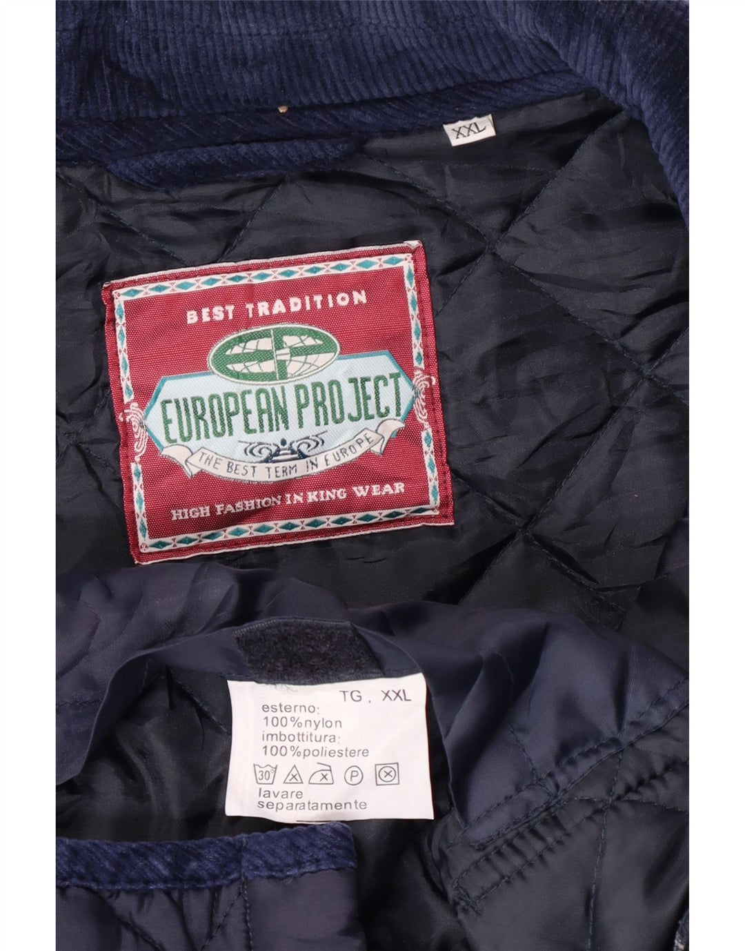 European Project Mens Quilted Jacket UK 44 2XL Navy Blue Nylon