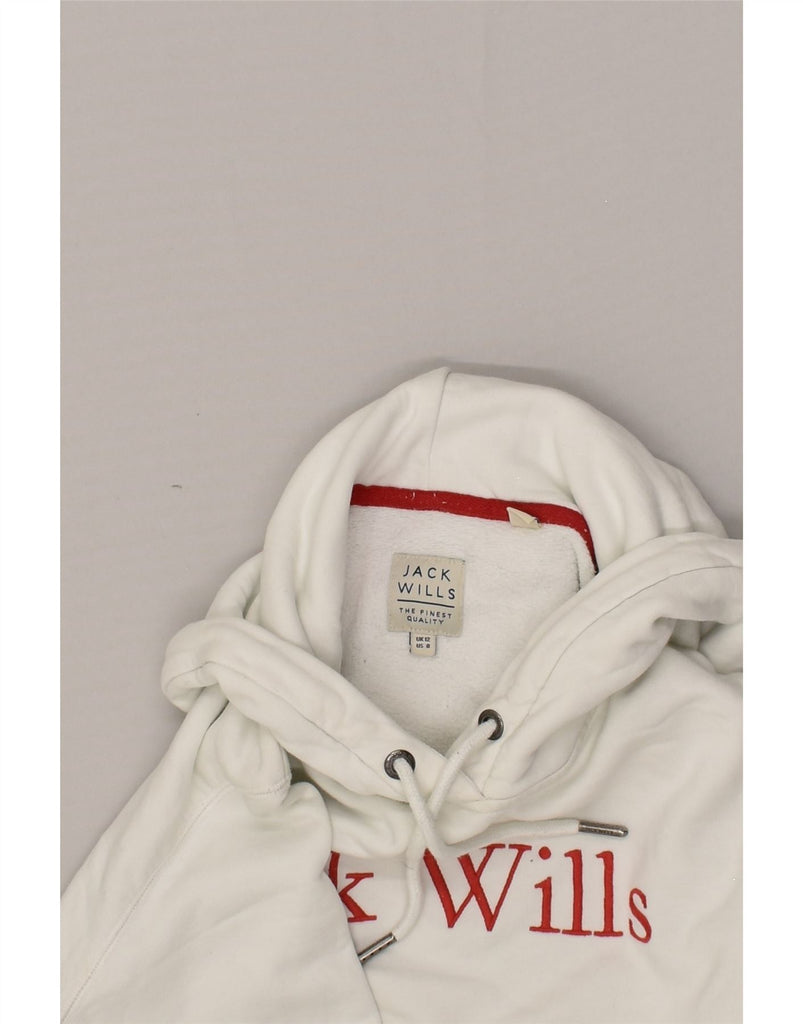 JACK WILLS Womens Graphic Hoodie Jumper UK 12 Medium White Cotton | Vintage Jack Wills | Thrift | Second-Hand Jack Wills | Used Clothing | Messina Hembry 