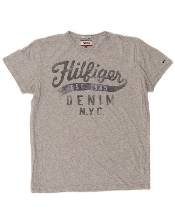 Tommy Hilfiger Mens Graphic T-Shirt Top Large Grey Flecked Cotton