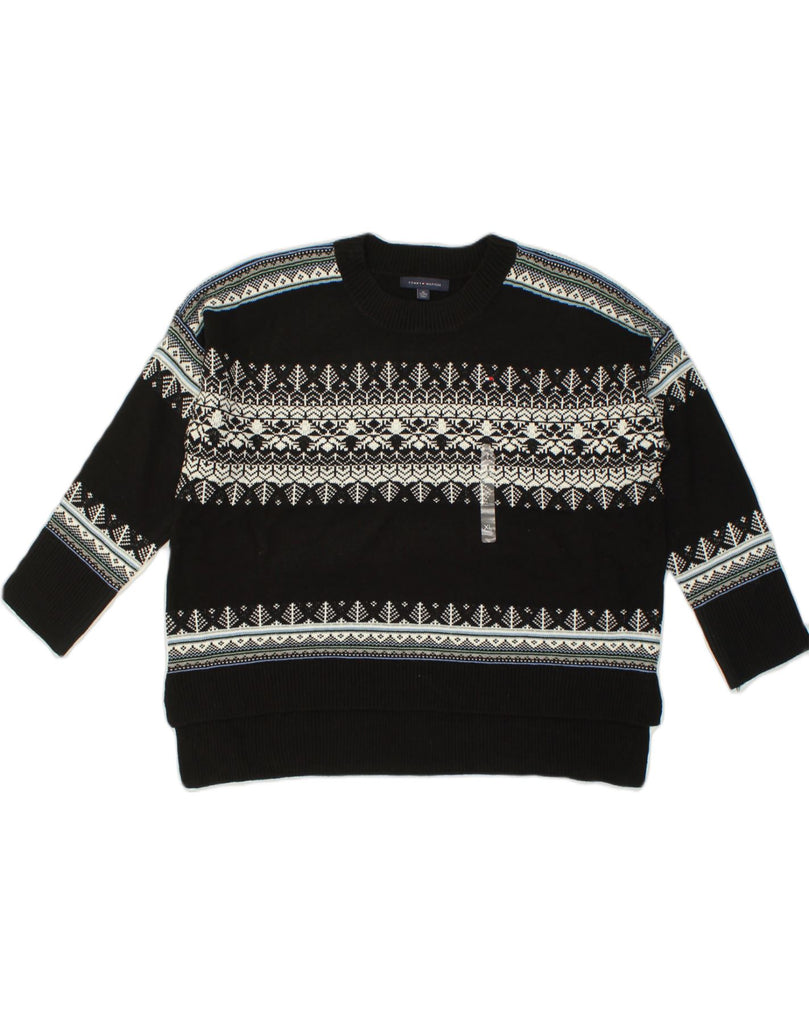 TOMMY HILFIGER Mens 3/4 Sleeve Crew Neck Jumper Sweater XL Black Fair Isle | Vintage Tommy Hilfiger | Thrift | Second-Hand Tommy Hilfiger | Used Clothing | Messina Hembry 