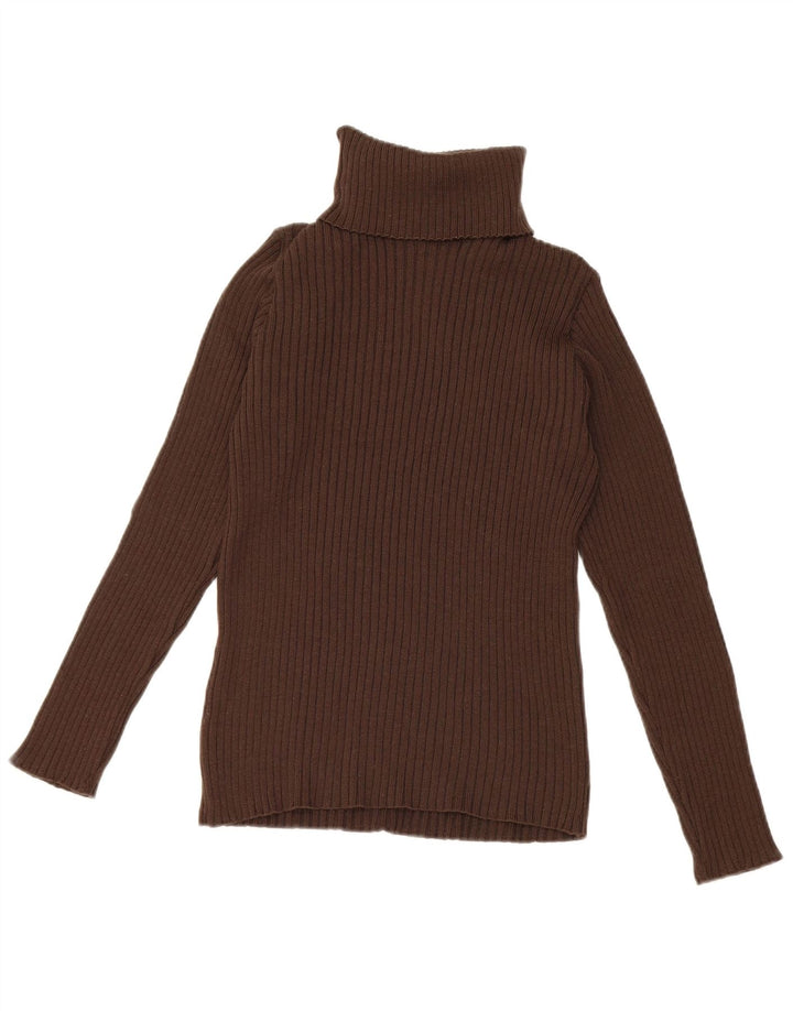 Vintage Womens Roll Neck Jumper Sweater EU 36 Small Brown Merino Wool