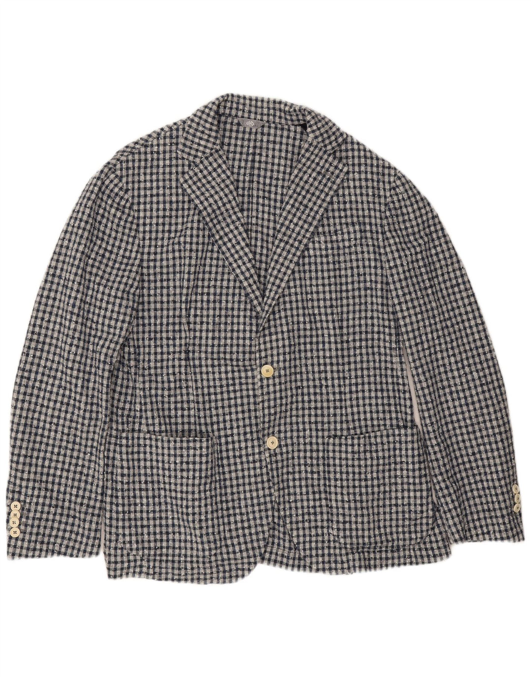 Fradi Mens 2 Button Blazer Jacket IT 54 2XL Navy Blue Gingham Cotton