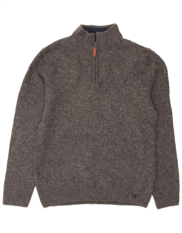 Crew Clothing Mens Zip Neck Jumper Sweater XL Grey Wool