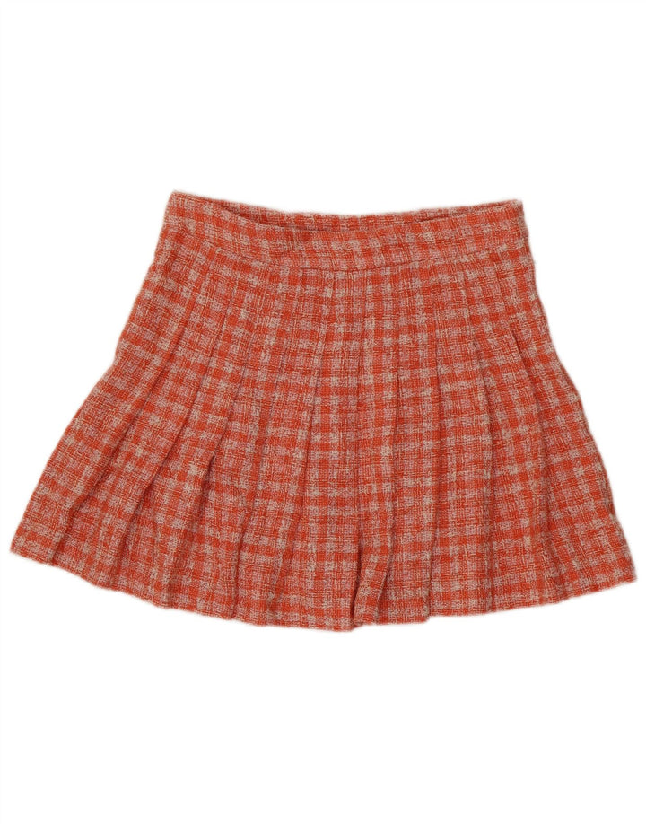 Zara Womens Mini Pleated Skirt Medium W28  Orange Check Polyester
