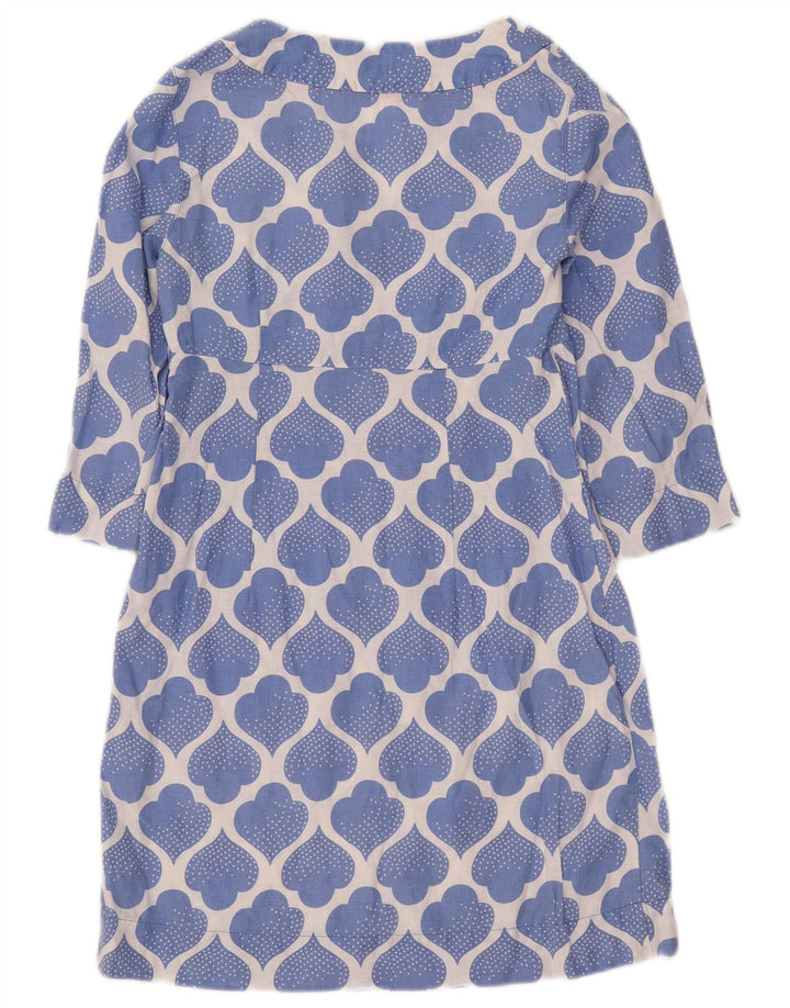 Boden Womens Abstract Pattern 3/4 Sleeve A-Line Dress UK 8 Small Blue Linen