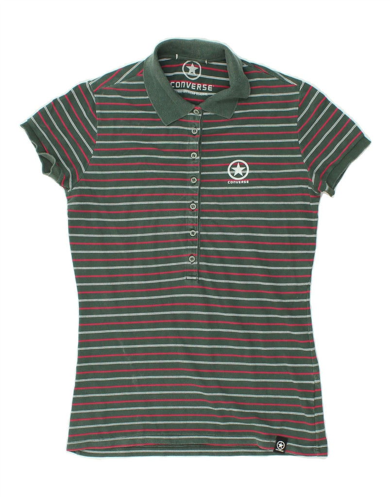 CONVERSE Womens Graphic Polo Shirt UK 10 Small Green Striped Cotton Vintage Converse and Second-Hand Converse from Messina Hembry 