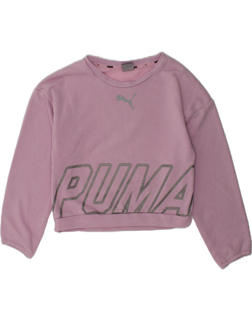 PUMA Girls Crop Graphic Sweatshirt Jumper 7-8 Years Purple Cotton | Vintage Puma | Thrift | Second-Hand Puma | Used Clothing | Messina Hembry 