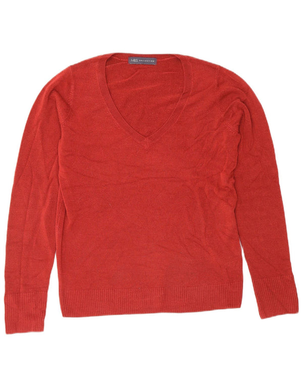 MARKS & SPENCER Womens V-Neck Jumper Sweater UK 10 Small Red Polyacrylic