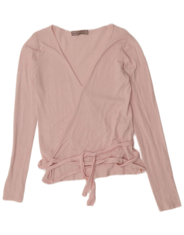 Zara Womens Long Sleeve Wrap Blouse Top UK 12 Medium Pink Viscose
