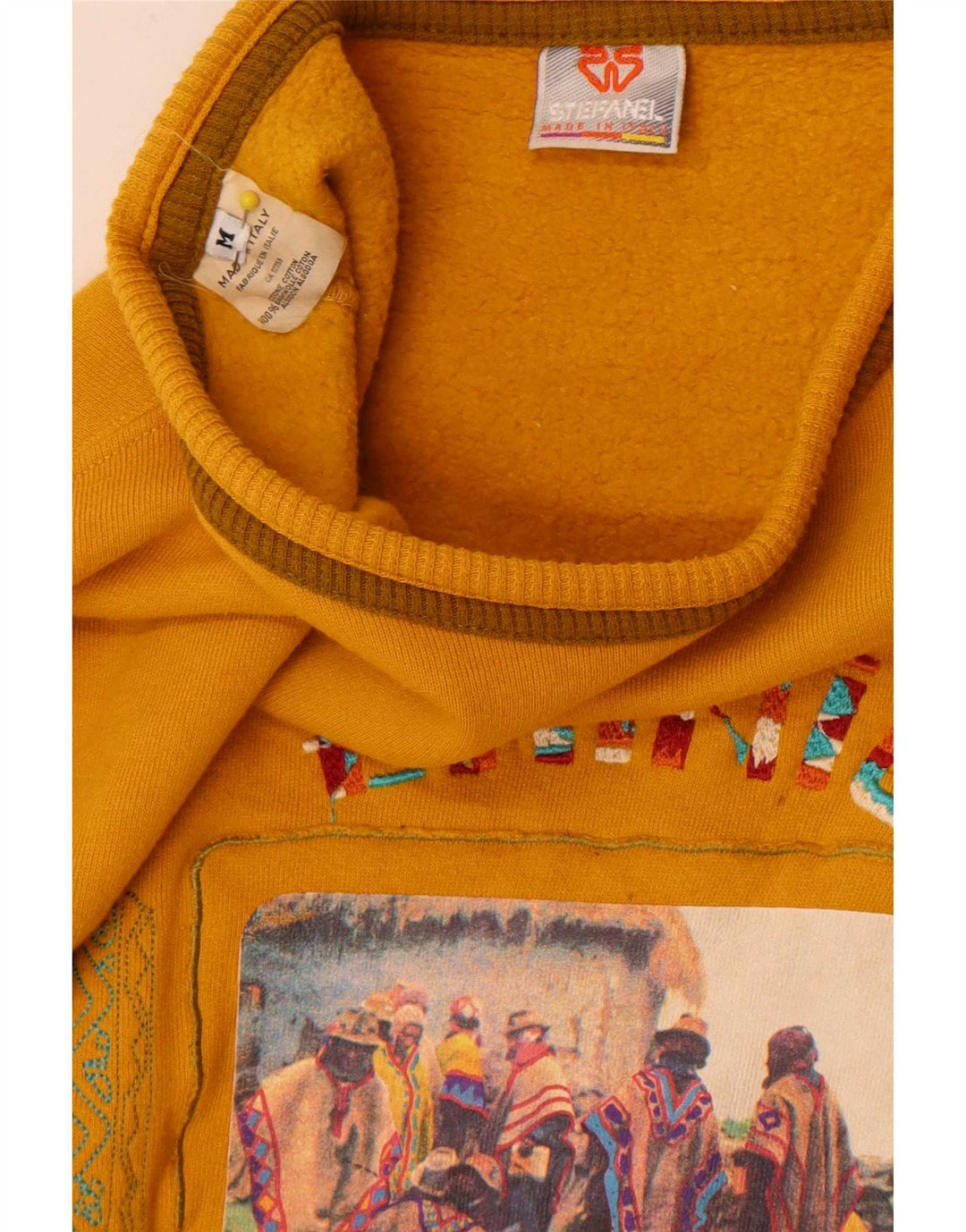 Stefanel Womens Graphic Oversized Sweatshirt Jumper UK 14 Medium Yellow