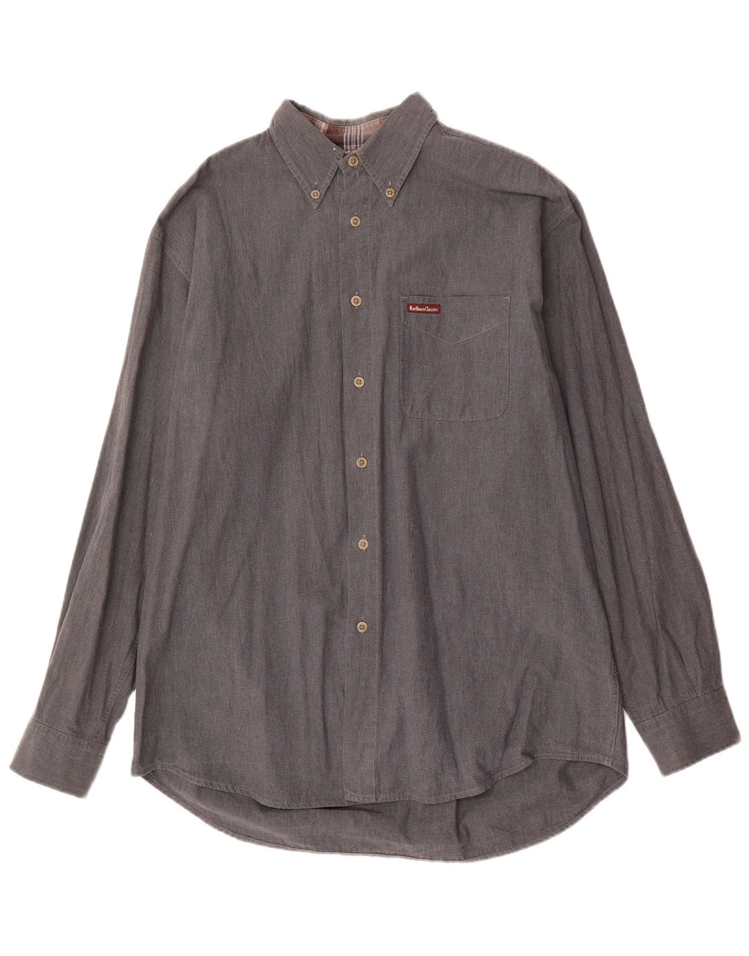 Marlboro Classics Mens Checked  Shirt Large Grey Cotton