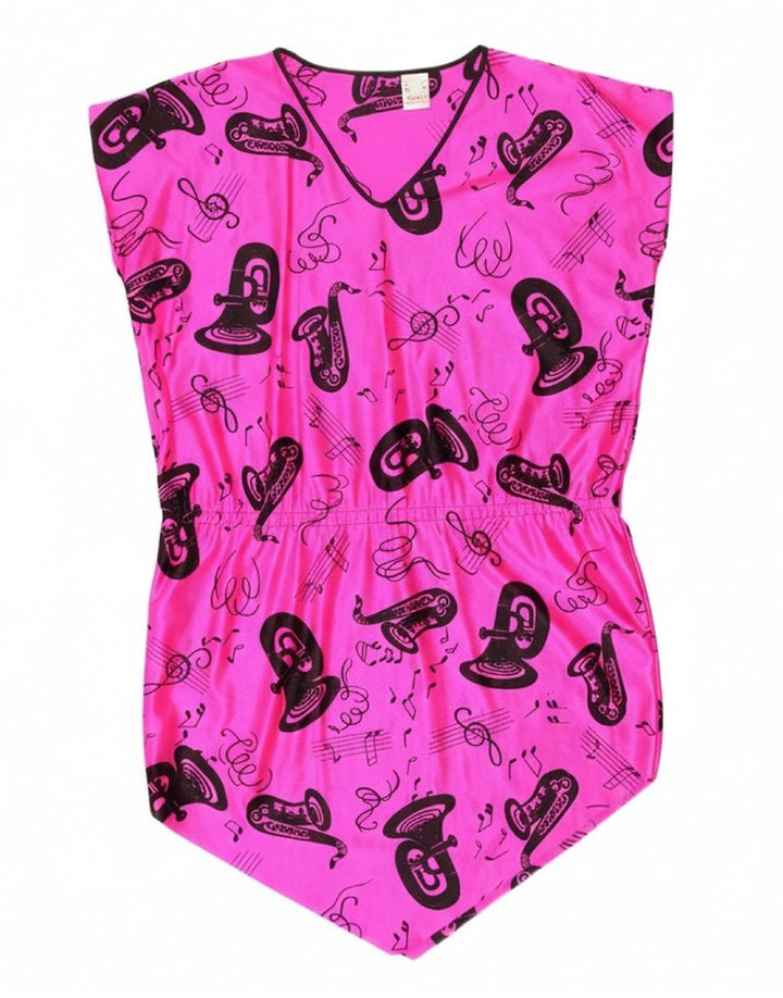 VINTAGE Womens Abstract Pattern Sleeveless Bodysuit EU 38 Medium Pink