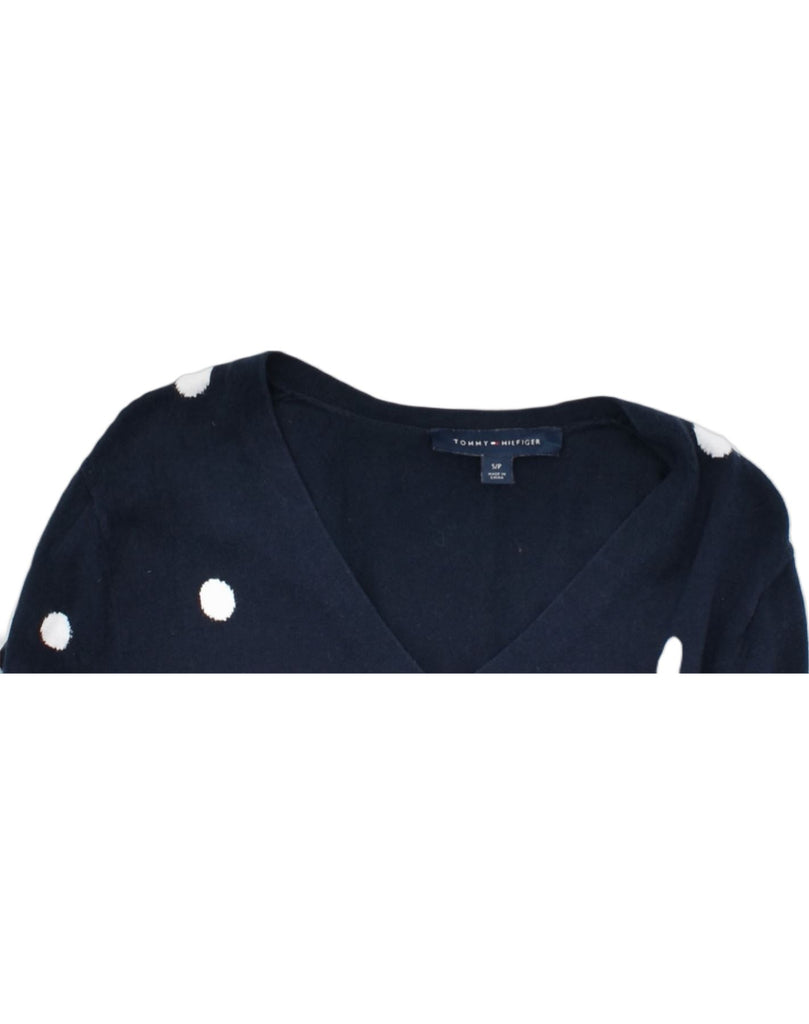 TOMMY HILFIGER Womens V-Neck Jumper Sweater UK 8 Small Navy Blue Polka Dot | Vintage | Thrift | Second-Hand | Used Clothing | Messina Hembry 