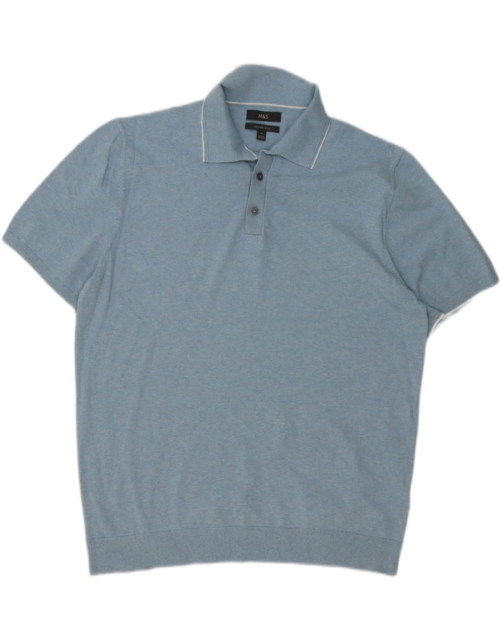 MARKS & SPENCER Mens Polo Shirt XL Blue Cotton Vintage Marks & Spencer and Second-Hand Marks & Spencer from Messina Hembry 