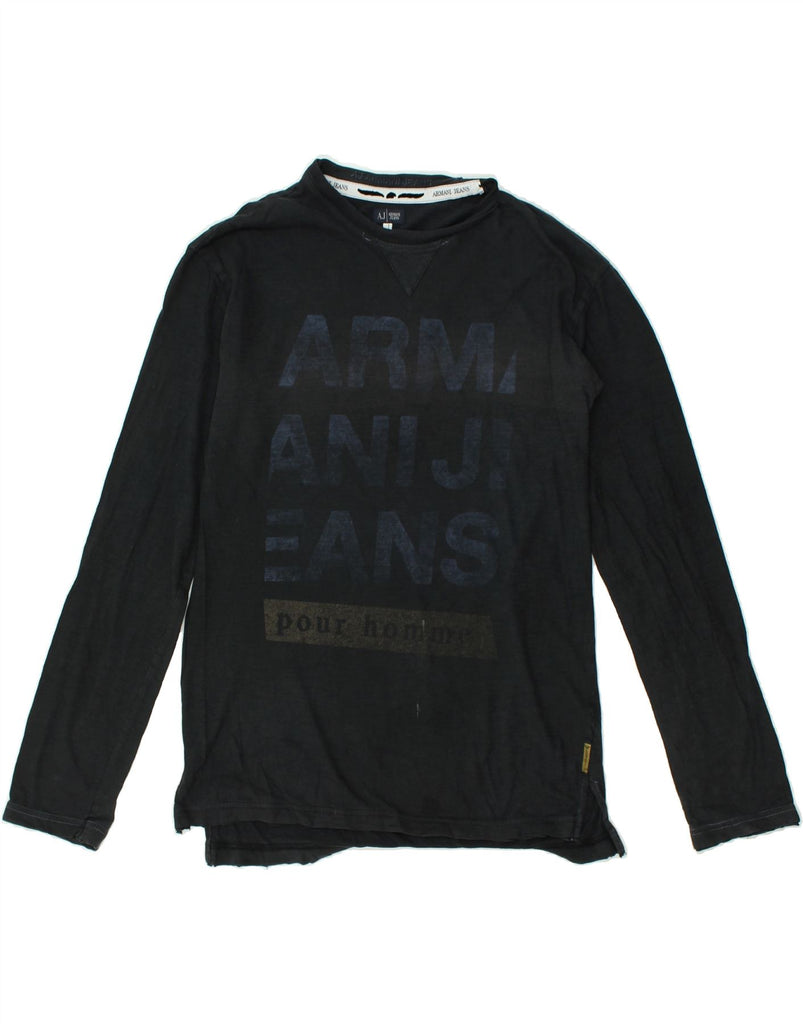 ARMANI Mens Graphic Top Long Sleeve Medium Navy Blue | Vintage Armani | Thrift | Second-Hand Armani | Used Clothing | Messina Hembry 